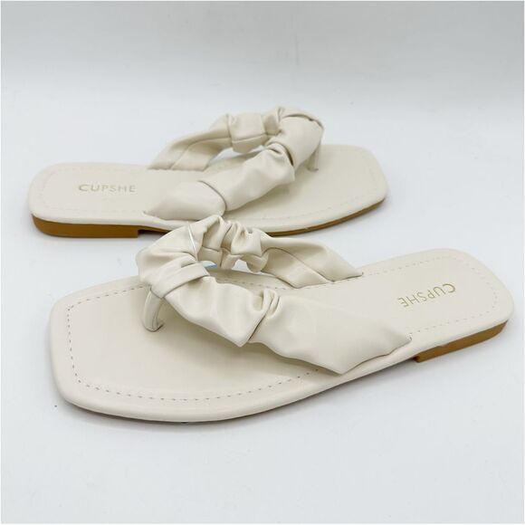 Y2K Cream Ruched Flip Flop Flat Slip-On Sandals New US 8 EUR 38 - Picture 3 of 12